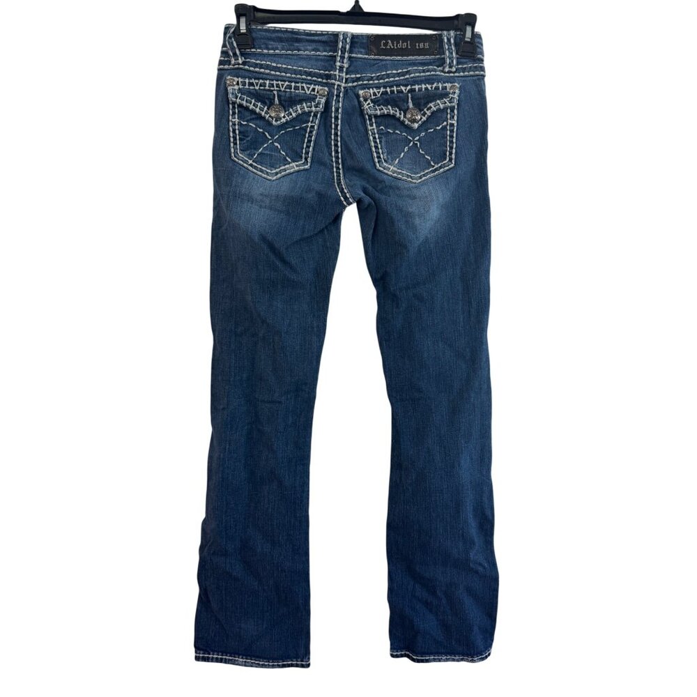 L.A. Idol Womens Jeans Size 5 Bootcut Dark Wash Contrast Stitching Embellished P